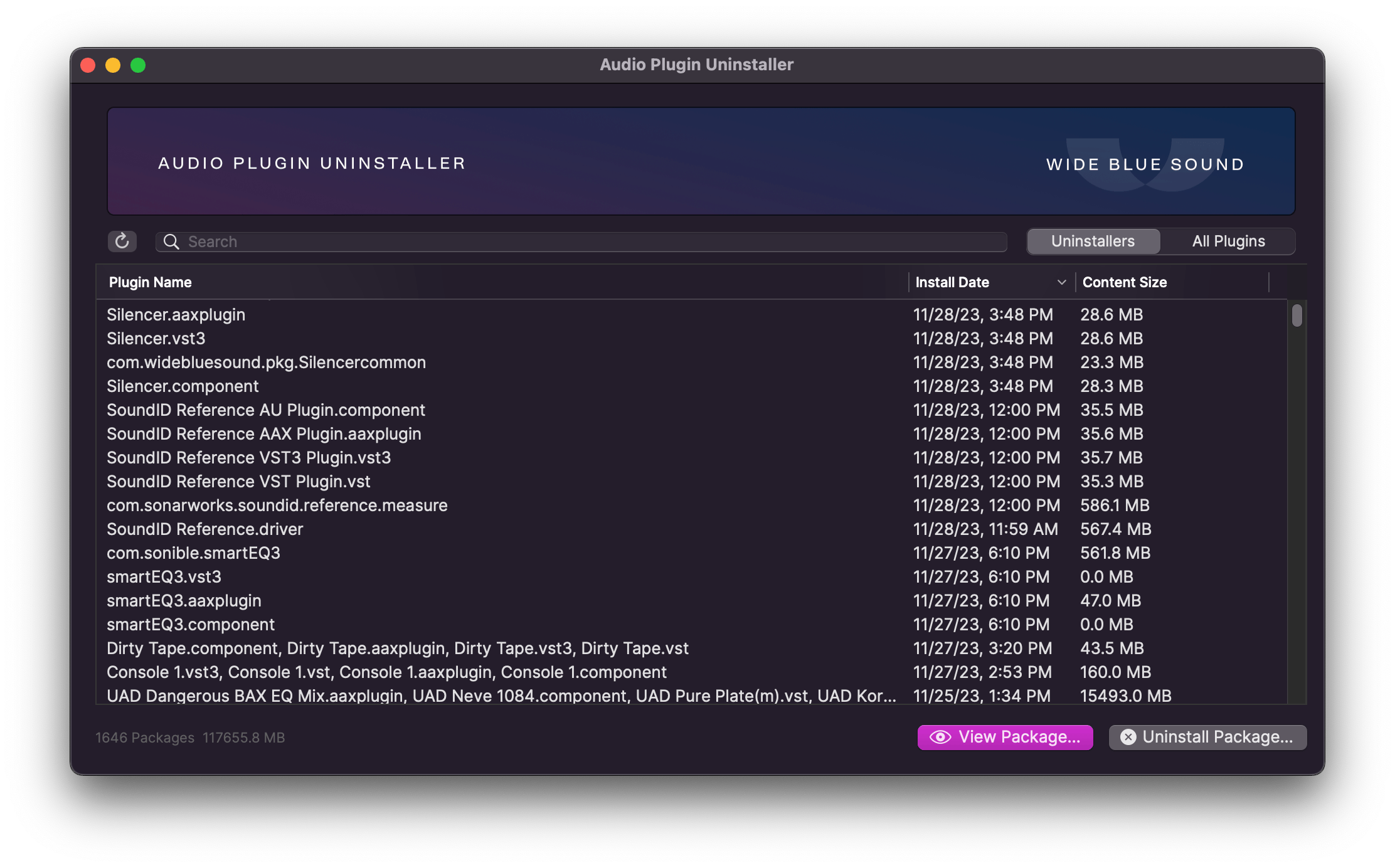 Audio Plugin Uninstaller by Wide Blue Sound Utility Application