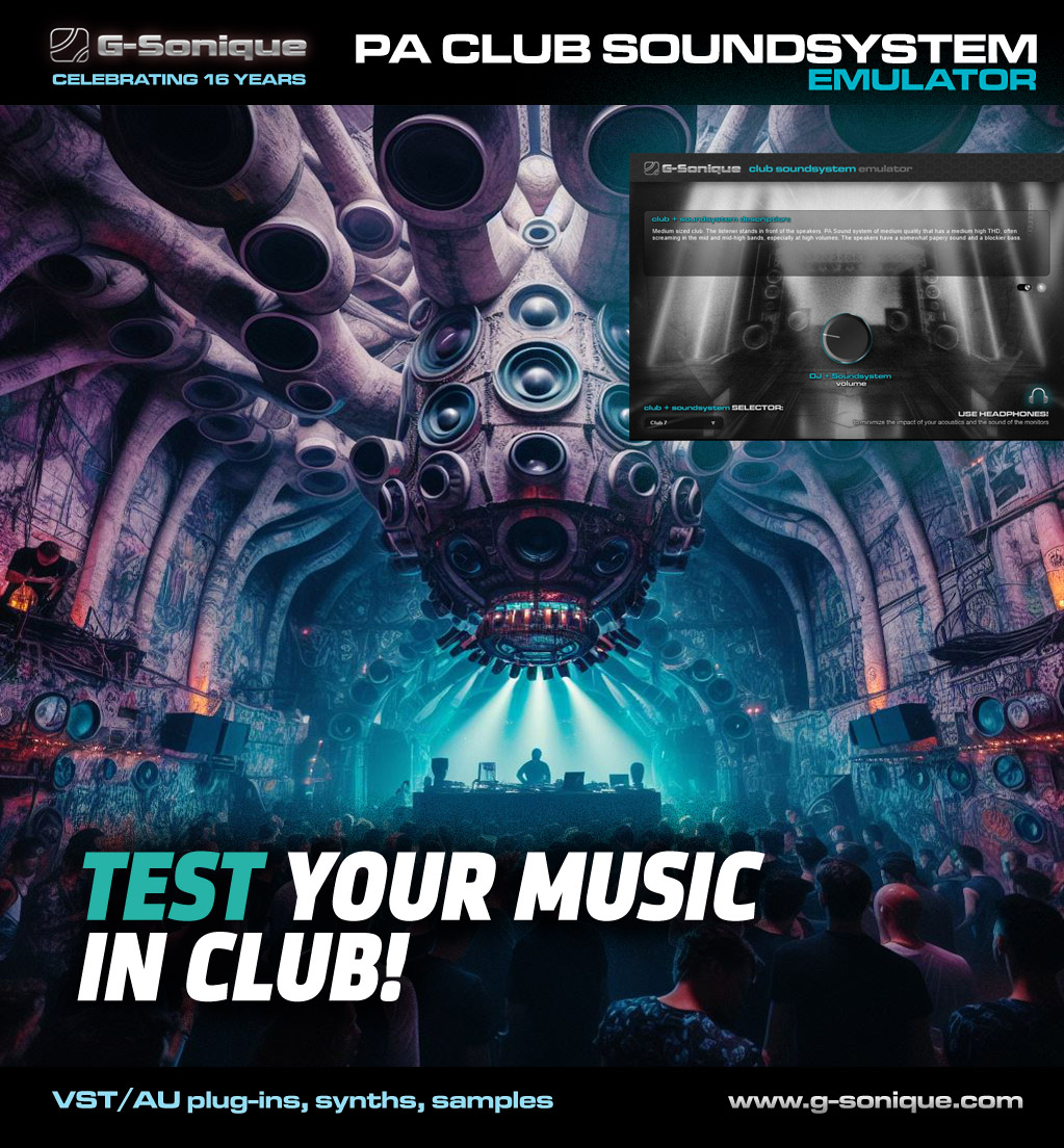 PA Club soundsystem emulator by G-Sonique - Monitoring Plugin VST VST3