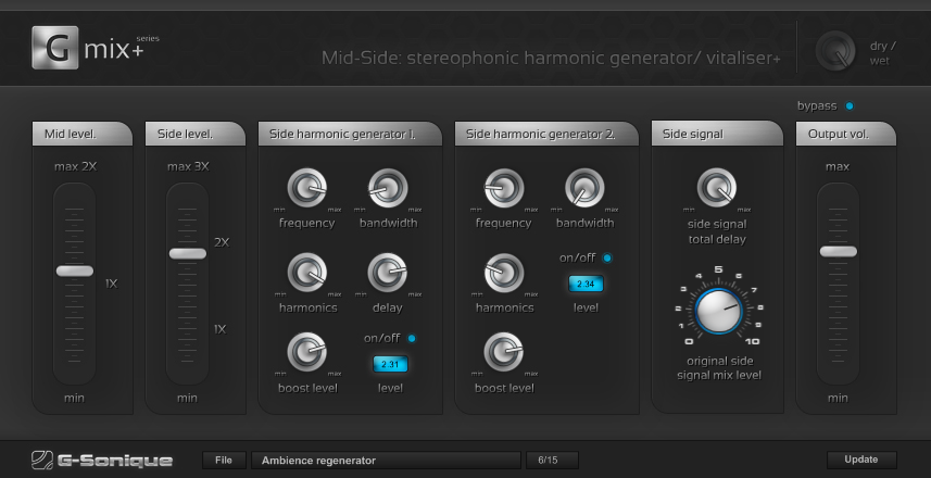 Mid-Side: stereophonic harmonic generator/vitaliser+