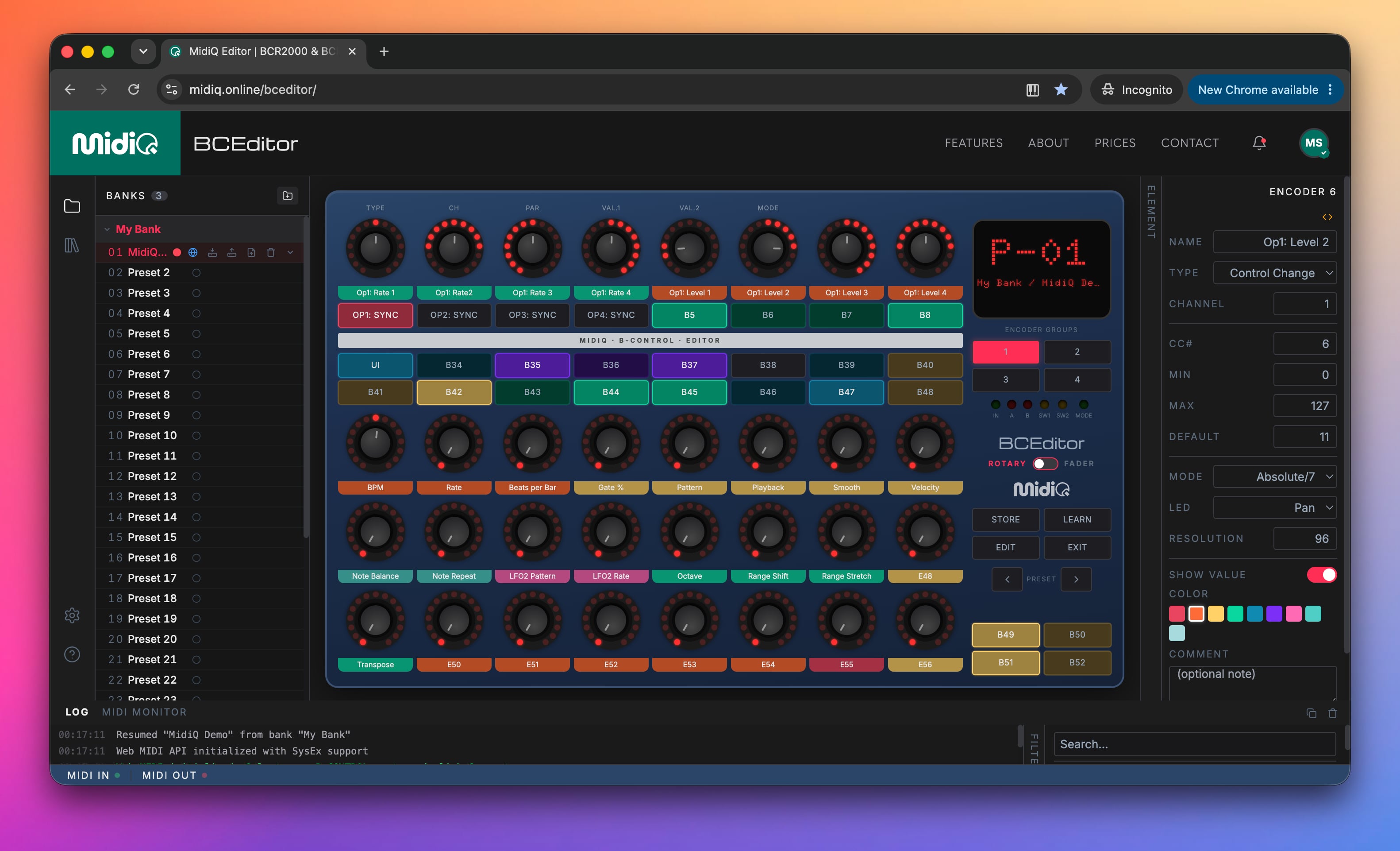 MidiQ releases BCEditor - Free browser-based WebMIDI editor for Behringer BCR2000 and BCF2000