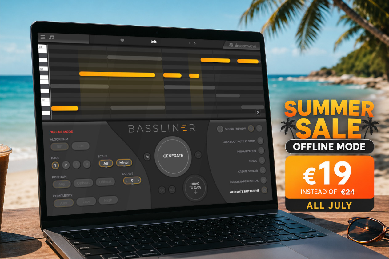 dreeemwave Bassliner MIDI Bassline & Harmony Generator - On Summer Sale at €19 until 31st July