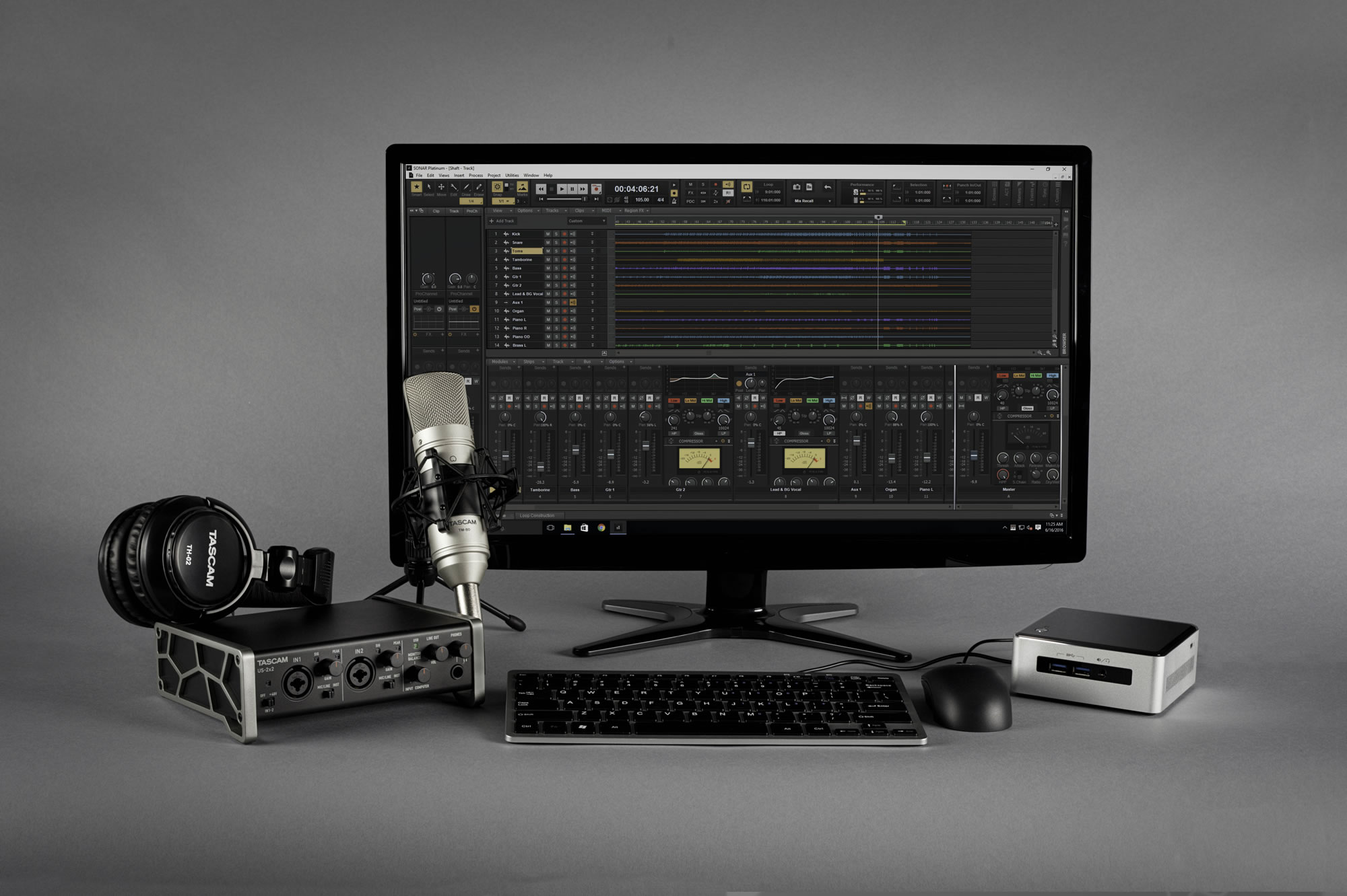 Tascam Announces Track Factory Audio Production System Intel Nuc Sonar Pro Us 2x2 Interface Mic Headphones