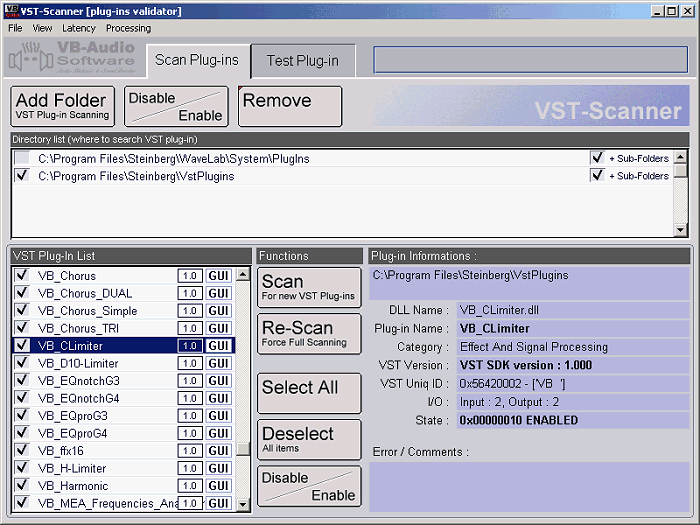 VST-Scanner by VB Audio - Utility Plugin Host VST