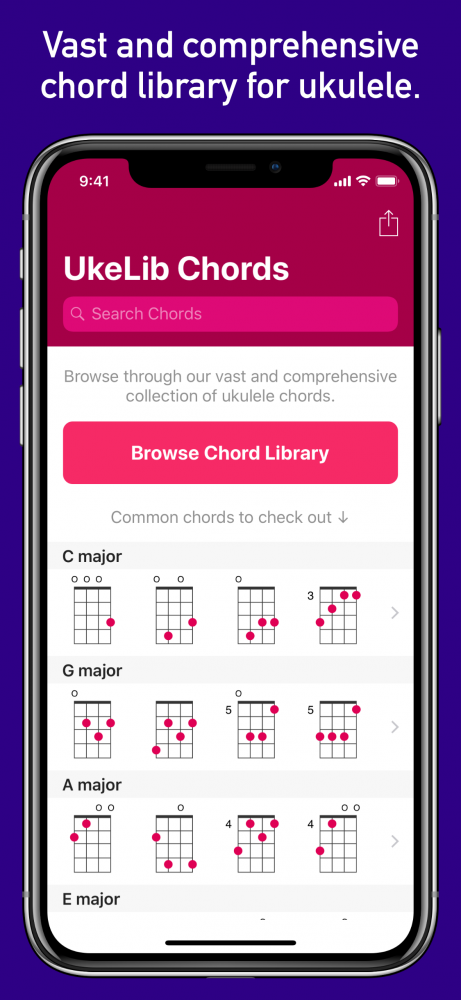 Vast and comprehensive chord library for ukulele