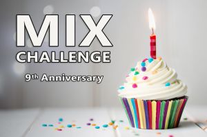 Photo of cupcake with one candle, Mix Challenge logo -- Image Source: iStock.com, photo by RuthBlack - Mix Challenge logo by staff, Mix Challenge 2023