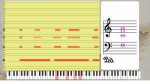 Piano Roll with Dynamics Mapped to Color: velocity and articulation visualized in real time through color intensity.
