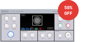 Showing audio plugin reach with a 50% off badge