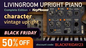 KeyPleezer Black Friday 2023 offer, 50% off LivingRoom Upright Piano Complete!